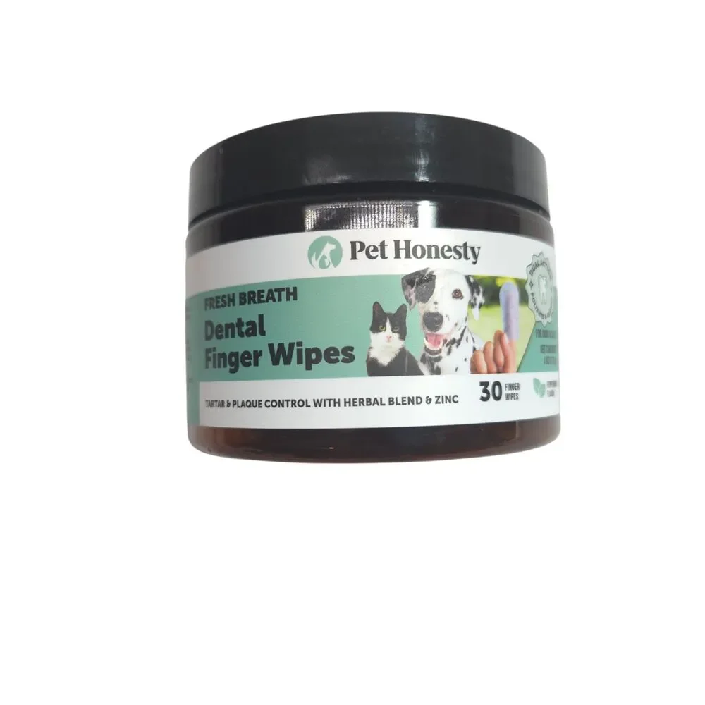 Pet Honesty Fresh Breath Dental Finger Wipes For Dogs & Cats 30 Count Peppermint